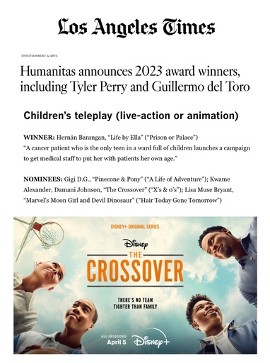 KWAME ALEXANDER  DAMANI JOHNSON RECEIVE 2023 HUMANITAS NOMINATION FOR THE CROSSOVER