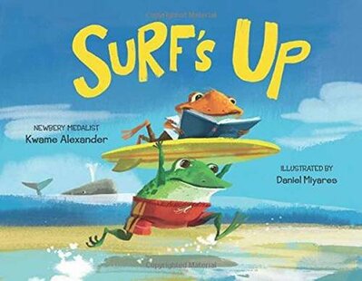 book cover of Surfs Up with the image of a frog carrying a toad on a surf board